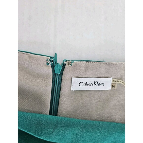 Calvin Klein Size 14 Green Cap Sleeve Ruched Sheath Fitted Cocktail Dress Lined - Picture 5 of 6